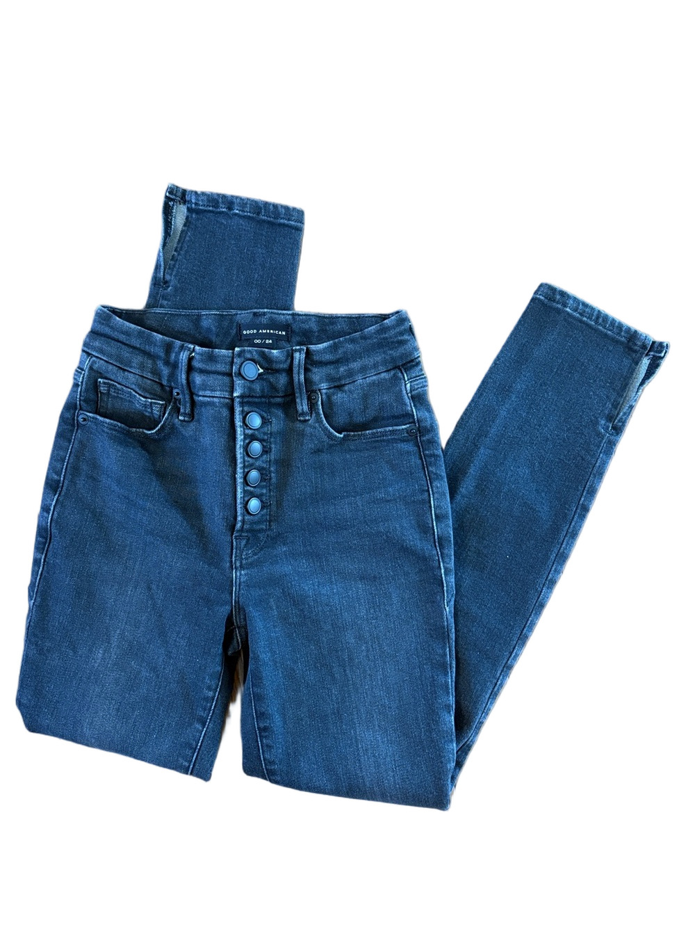 Good American Good Legs Crop Black Jeans Size 00/24 buttonfly